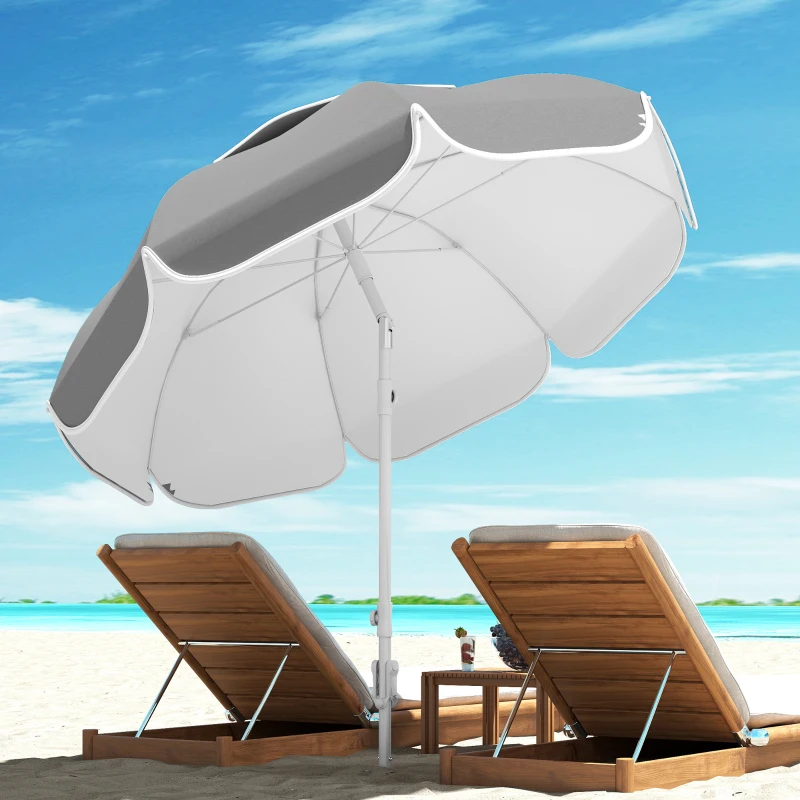 Outsunny 6 ft Beach Umbrella Portable with Sand Anchor, Carry Bag, Adjustable Height & Tilt, UPF50+ UV Protection, Grey