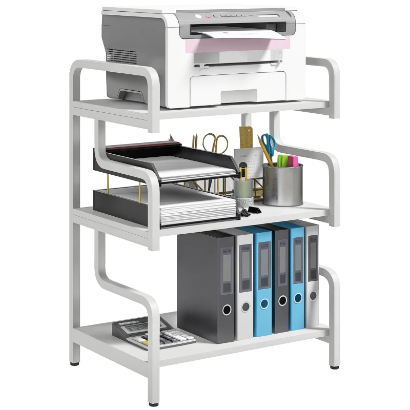 HOMCOM Free Standing Metal Storage Shelf, 3-Tier Small Shelving Unit, Printer Stand for Home Office, Living Room, White