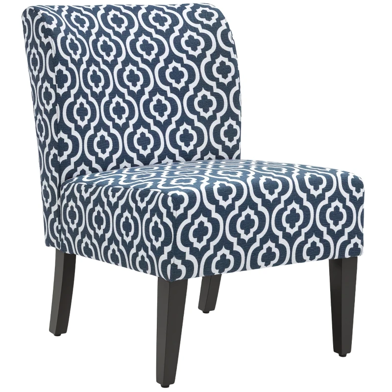 HOMCOM Armless Accent Chair for Bedroom, Upholstered Slipper Side Chair for Living Room with Wood Legs, Blue