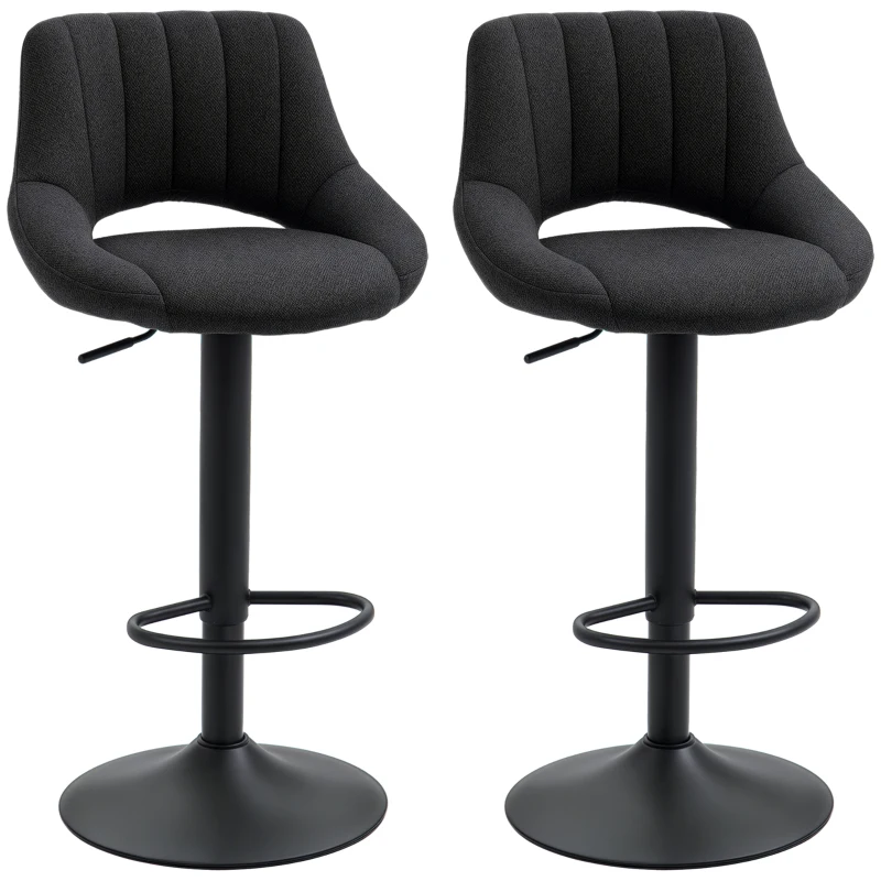 HOMCOM Swivel Bar Stools Set of 2, Linen Upholstered Counter Height Barstools with Round Metal Base