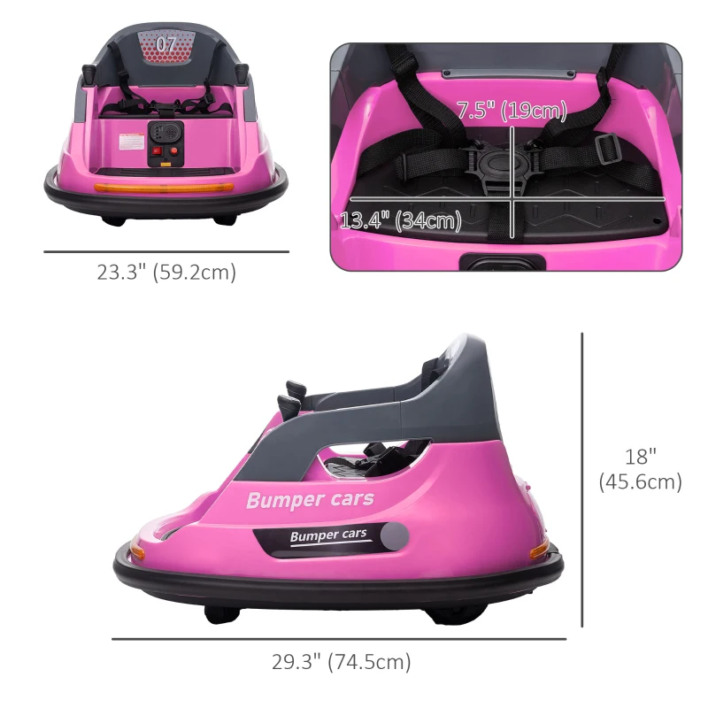 Aosom Bumper Car 12V 360° Rotation Electric Car for Kids, with Remote, Safety Belt, Lights, Music, for 1.5-5 Years Old, Pink