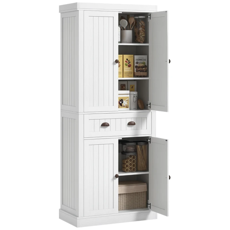 HOMCOM 72" Kitchen Cabinet, Kitchen Pantry Cabinet with 4 Doors, 2 Adjustable Shelves and Drawer, Distressed White