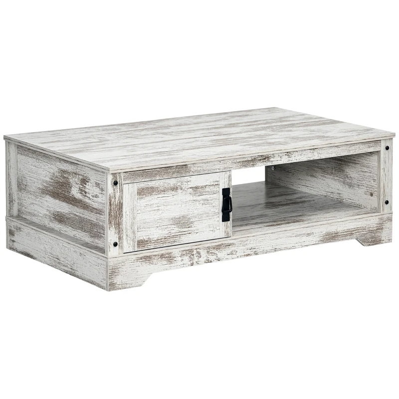 HOMCOM Coffee Table, Vintage Style Center Table with Cabinet, Open Storage Compartments, Coffee Tables for Living Room, Bed Room, White