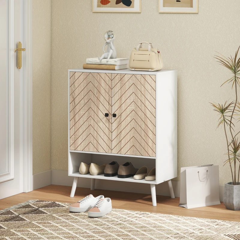 HOMCOM Shoe Storage Cabinet, 5-Tier Shoe Rack Cabinet with Doors, Adjustable Shelves, 15 Pairs, for Entryway, Natural Tone