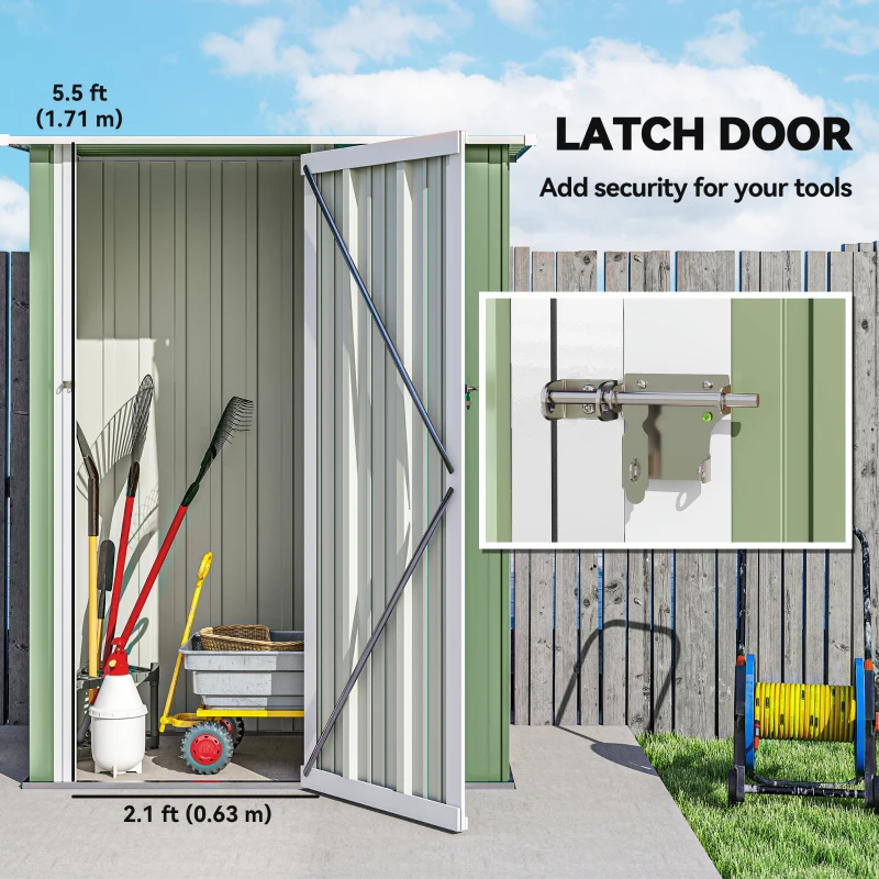 Outsunny 4.7' x 3' Outdoor Storage Shed, Galvanized Metal Utility Garden Tool House, 2 Vents and Lockable Door for Backyard, Patio, Garage, Lawn, Green