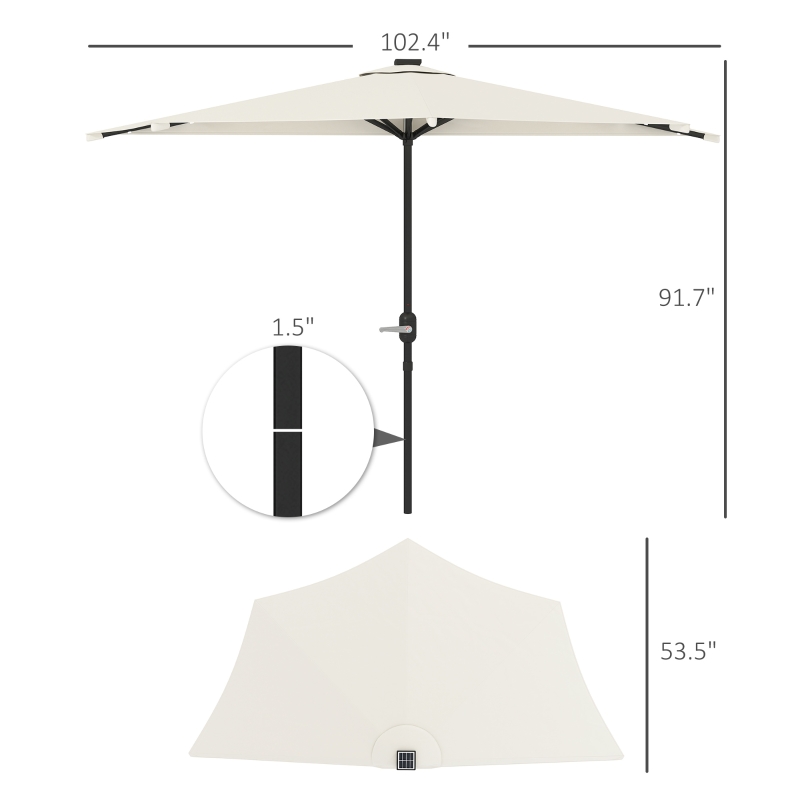 Outsunny Half Outdoor Patio Umbrella, UPF 30+ Small Vented Half Patio Umbrella with Crank 8 Ribs for Balcony Porch Garden Deck Poolside, Cream White