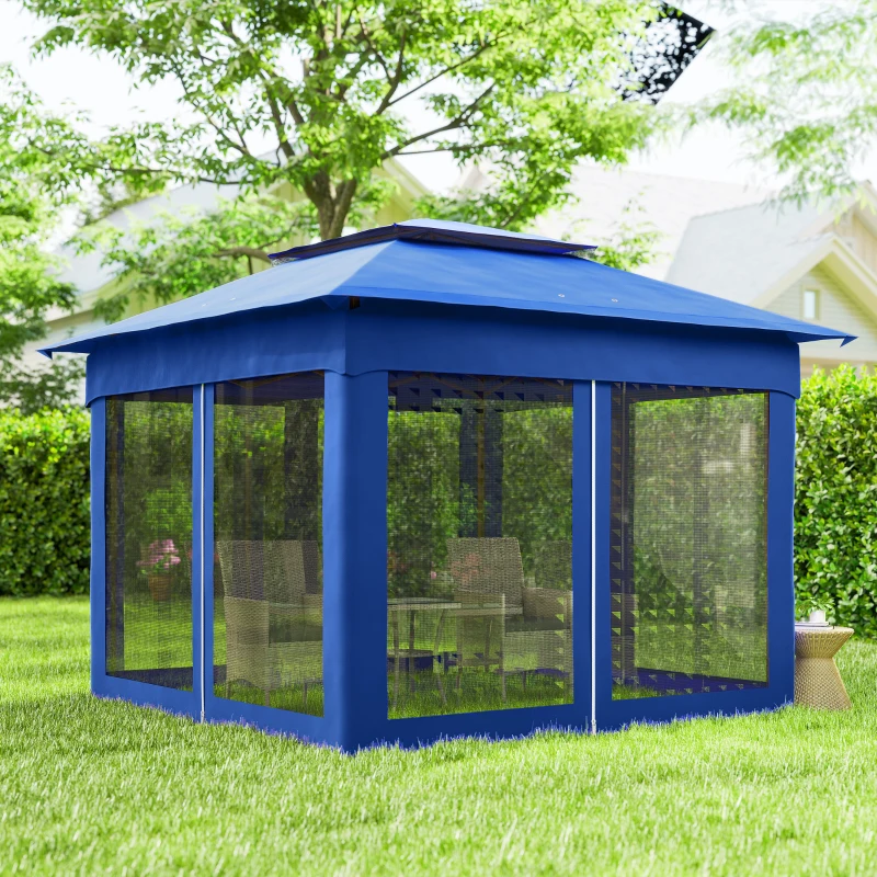 Outsunny Outdoor Patio Pop Up Canopy Gazebo Shelter with Zipper Netting, Carry Bag, 11' x 11', Blue