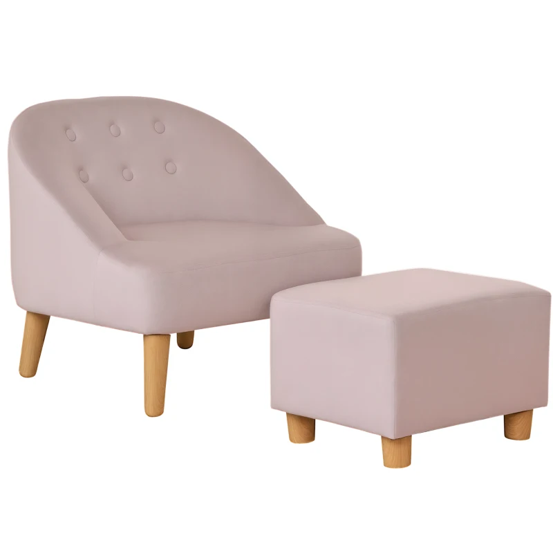 Qaba Kids Sofa Set, Toddler Chair, Sofa & Ottoman for Bedroom, Playroom, Children's Couch for 3-5 Years, Pink