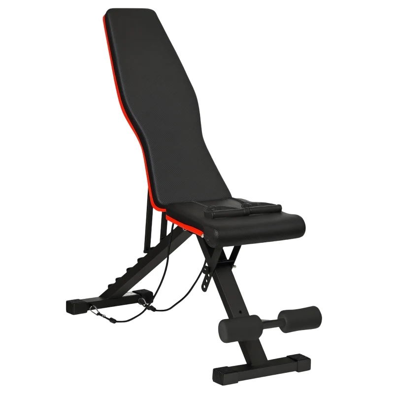 Soozier Adjustable Workout Bench, Foldable Weight Bench with Leg Extension and Preacher Pad, 264LBS Weight Capacity, for Home Gym, Black and Red