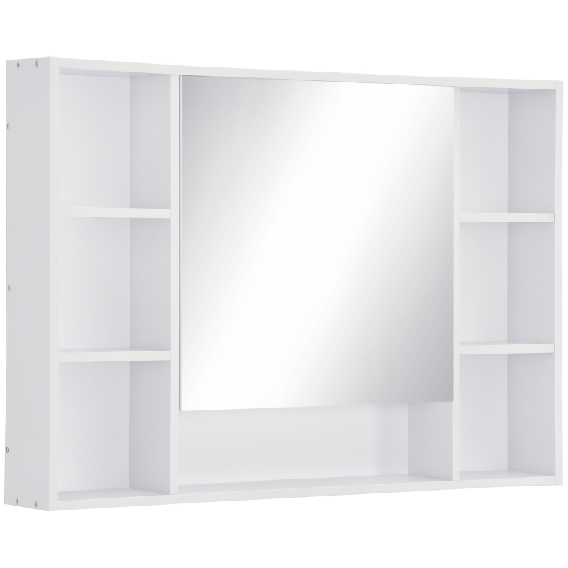 kleankin Wall Mounted Medicine Cabinet, 39.25"W x 27.5"H Bathroom Mirror Cabinet with Single Mirrored Door, Shelves and Storage Cupboard, White