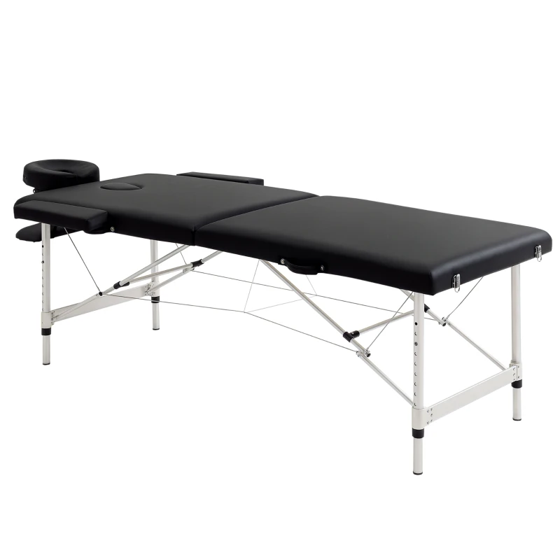 HOMCOM 83" 2 Section Foldable Massage Table Professional Salon SPA Facial Couch Tatoo Bed with Carry Bag Black