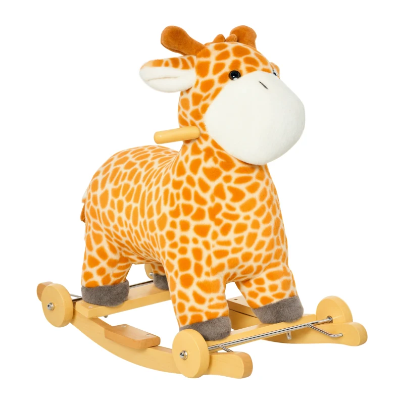 Qaba 2-IN-1 Rocking Horse Kids Plush Ride-On Gliding Giraffe-shaped Plush Toy Rocker with Realistic Sounds for Child 36-72 Months Yellow