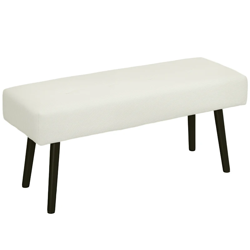 HOMCOM 39" Upholstered Ottoman Bench, Corduroy Entryway Bedroom Bench with Padded Seat and Steel Legs for Bedroom, Cream White