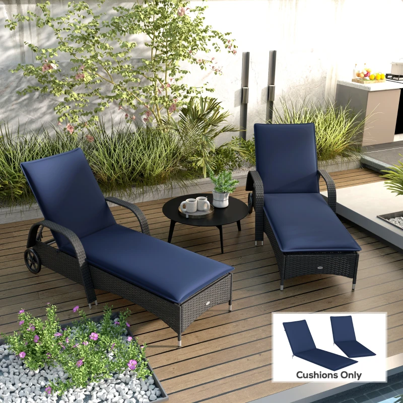 Outsunny Foldable Chaise Lounge Cushion Set of 2, Outdoor Lounge Chair Cushion Set, UPF50+ 200gsm Fabric, 76" x 23", Navy Blue