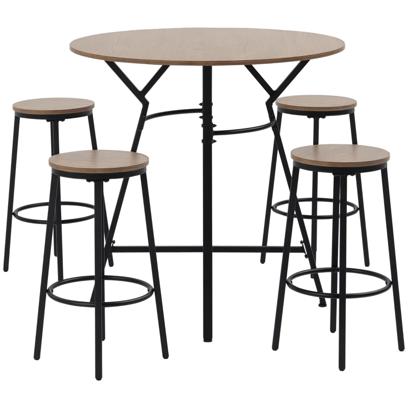 HOMCOM 5-Piece Counter Height Bar Table and Chairs, Round Dining Table and Chairs Set for 4, Pub Table and Chairs