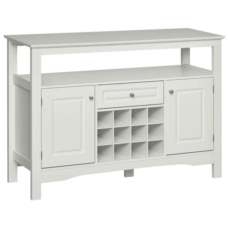 HOMCOM Coffee Bar Cabinet, Modern Sideboard Buffet Cabinet, Wine Cabinet with Drawer and 12-Bottle Wine Rack for Living Room, White