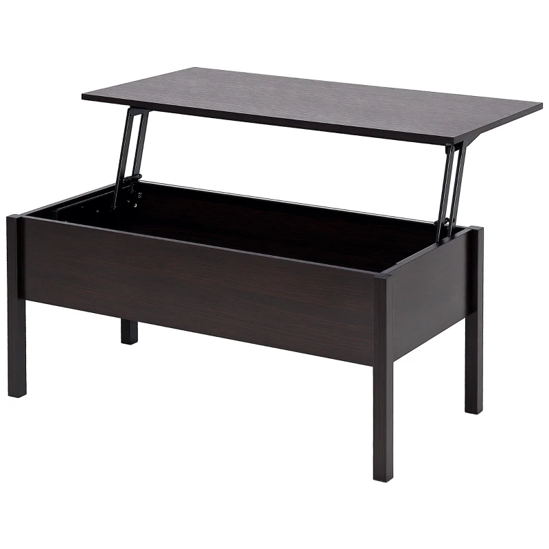 HOMCOM 39" Modern Lift Top Coffee Table Desk With Hidden Storage Compartment for Living Room, Coffee Brown Woodgrain