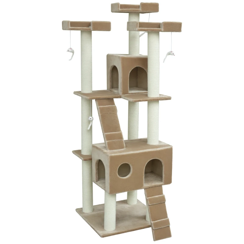 PawHut 71-Inch Cat Tree Furniture Pet Tower House with Scratch Post and Condo, Beige