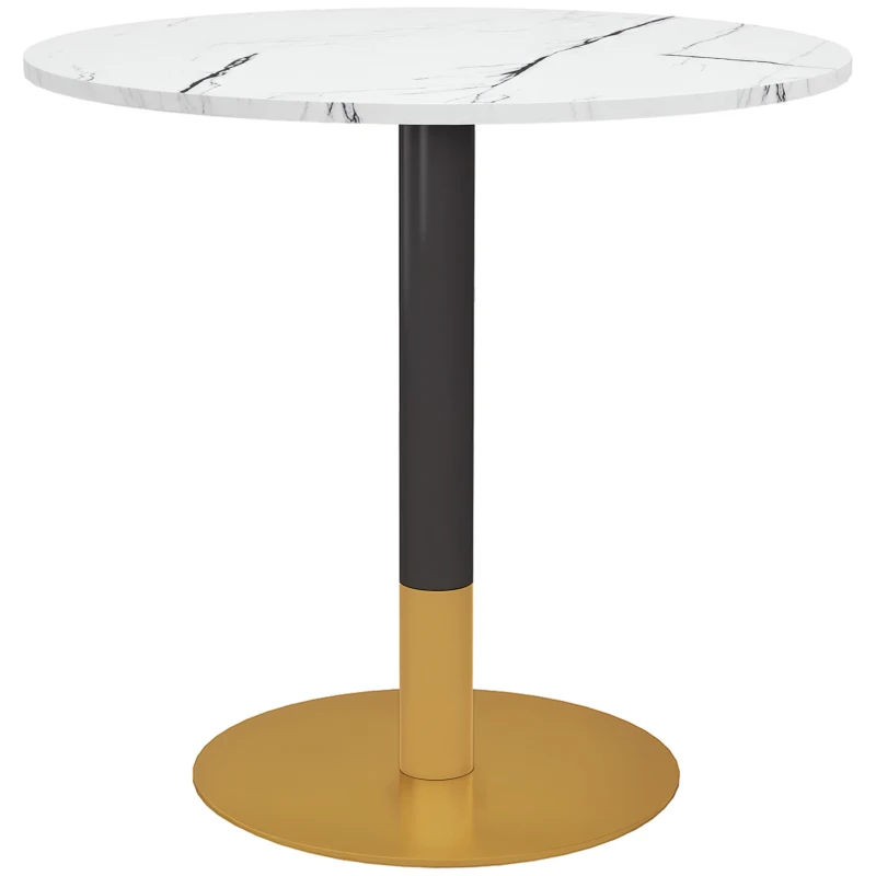 HOMCOM Round Dining Table, Modern Dining Room Table with Faux Marble Top, Steel Base, Space Saving Small Kitchen Table, White