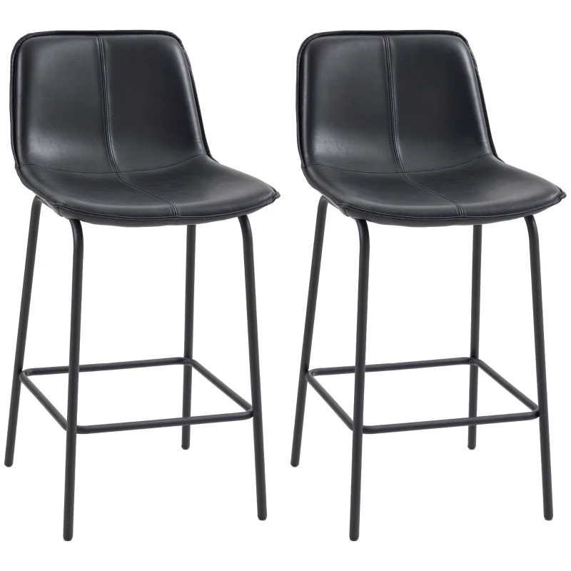 HOMCOM Bar Stools Set of 2, Upholstered Counter Height Bar Chairs, Kitchen Stools with Steel Legs