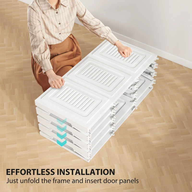 HOMCOM Portable Wardrobe, Foldable Plastic Closet with 8 Compartments, 2 Hanging Rods and Magnetic Doors, White