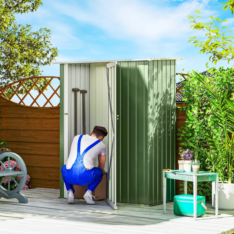 Outsunny 5 x 3ft Outdoor Storage Shed Metal Garden Shed Cabanon with Sloped Roof, Lockable Door for Tool, Light Green