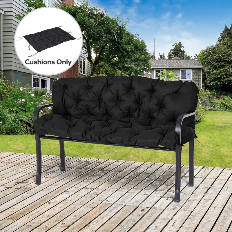 Outsunny 59" x 38" Tufted Bench Cushion for Outdoor Furniture, 3-Seater Replacement for Swing Chair, Patio Sofa/Couch, Black