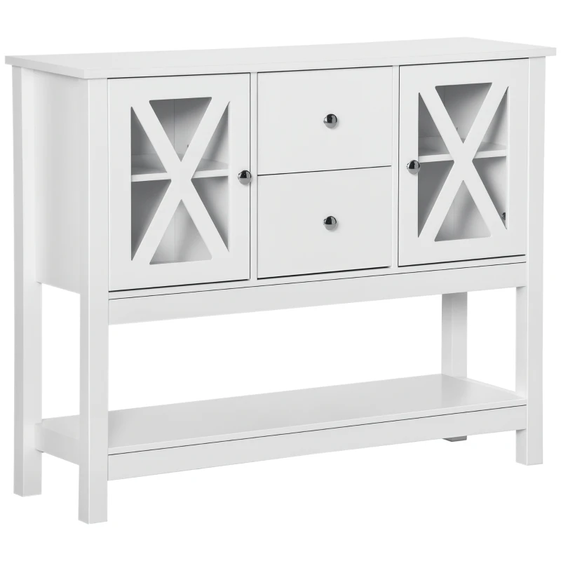 HOMCOM Modern Sideboard, Glass Door Buffet Cabinet with Storage Drawers and Adjustable Shelves, Console Table for Living Room, Kitchen, Entryway, White
