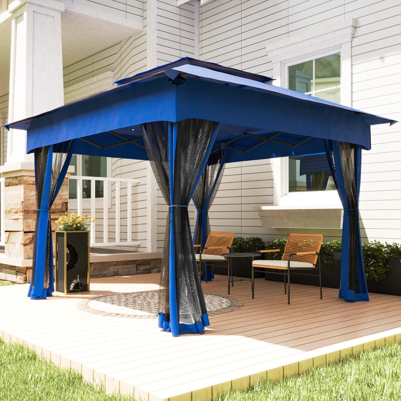Outsunny Outdoor Patio Pop Up Canopy Gazebo Shelter with Zipper Netting, Carry Bag, 11' x 11', Blue