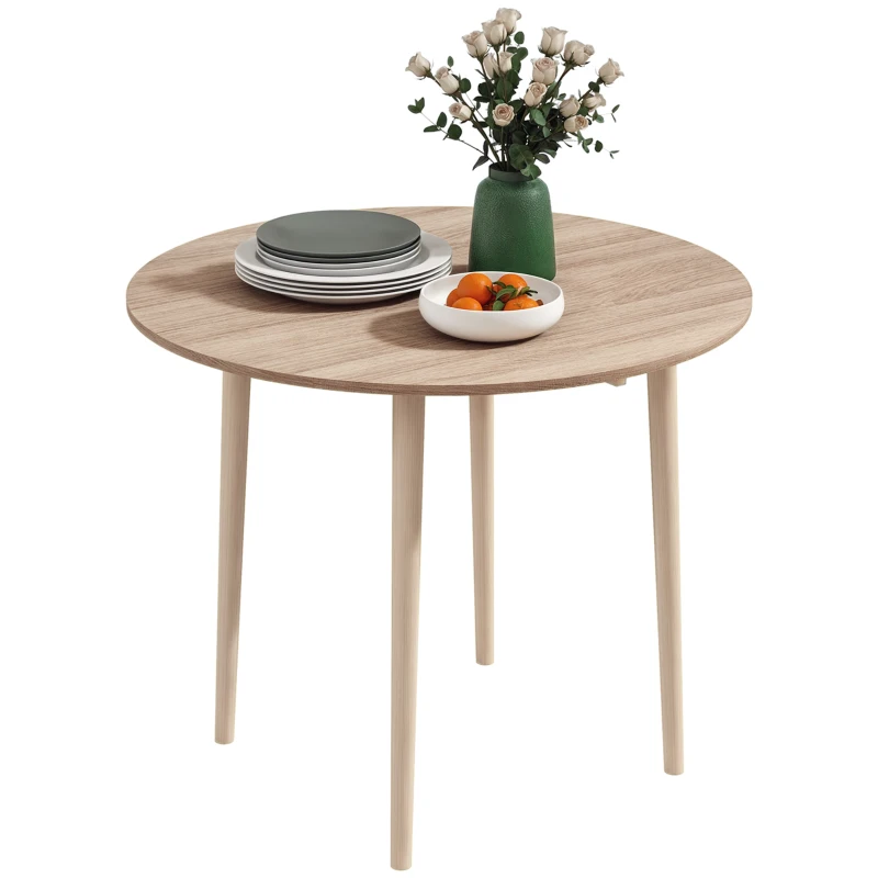 HOMCOM Folding Dining Table, Round Drop Leaf Kitchen Table for Small Spaces with Wood Legs, Oak Color