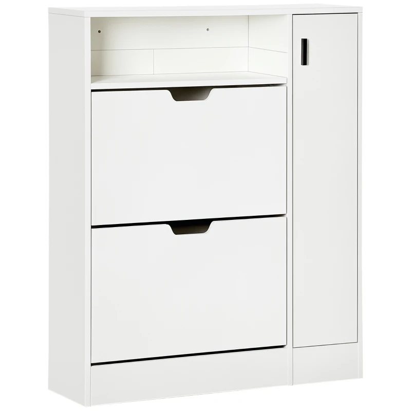 HOMCOM Modern Shoe Cabinet, 12 Pairs Shoe Storage Cabinet with 2 Flip Drawers, Adjustable Shelves, Open Shelf and Compartment for Umbrella, Hallway Entryway, White