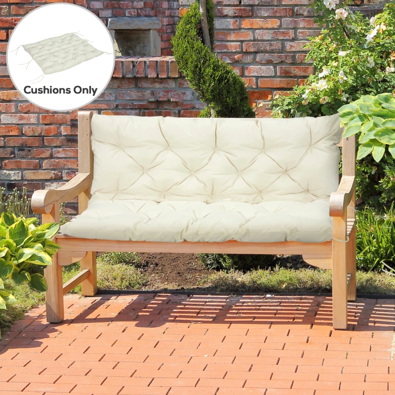 Outsunny 2 Seater Garden Bench Cushion, Thick Outdoor Non-Slip 2 Seater Soft Pad With Backrest for Garden Patio, 52" x 43" x 4", Beige