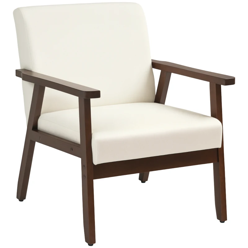 HOMCOM Modern Accent Chairs with Cushioned Seat, Upholstered Linen-Feel Armchair for Bedroom, Living Room, Cream White