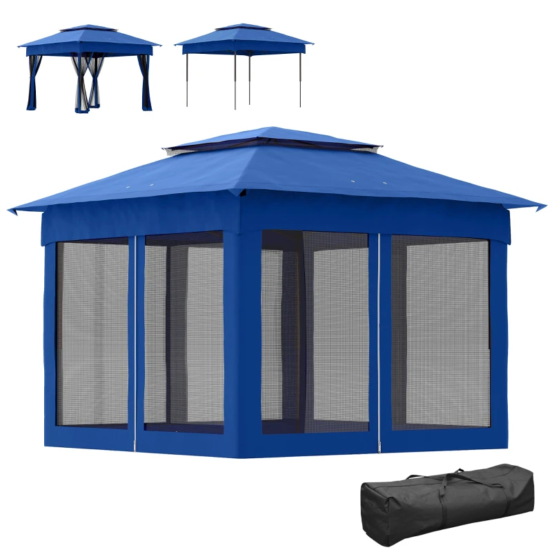 Outsunny Outdoor Patio Pop Up Canopy Gazebo Shelter with Zipper Netting, Carry Bag, 11' x 11', Blue