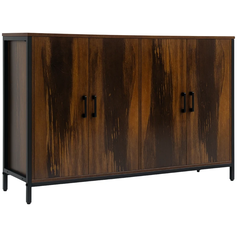 HOMCOM Industrial Sideboard Buffet Cabinet with Doors, Kitchen Cabinet, Coffee Bar Cabinet with Adjustable Shelves, Rustic Brown