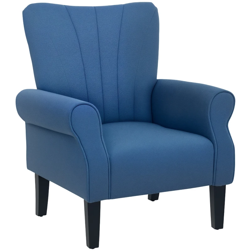 HOMCOM Fabric Armchair, Modern Accent Chair with Wood Legs for Living Room, Bedroom, Home Office, Dark Blue