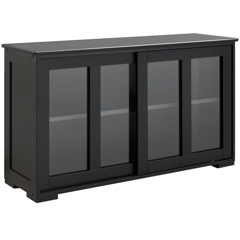 HOMCOM Sideboard Buffet Cabinet, Stackable Credenza, Coffee Bar Cabinet with Sliding Glass Door and Adjustable Shelf, Black