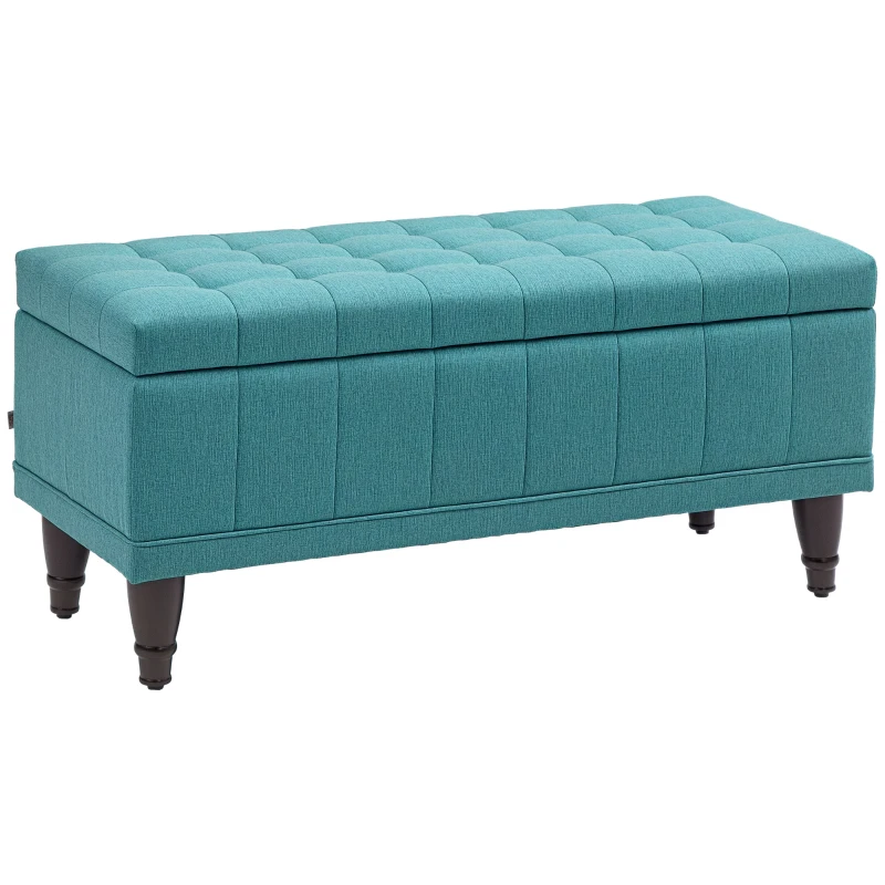 HOMCOM Storage Ottoman, Linen Fabric End of Bed Bench with Button Tufted Storage Bench for Bedroom, Green