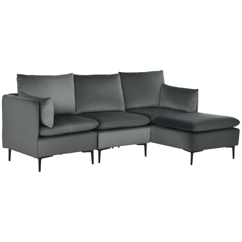 HOMCOM Convertible Sectional Sofa Couch, Modern L-Shaped Couch, 3 Seater Sofa with Reversible Ottoman for Living Room, Apartment, Small Space, Grey