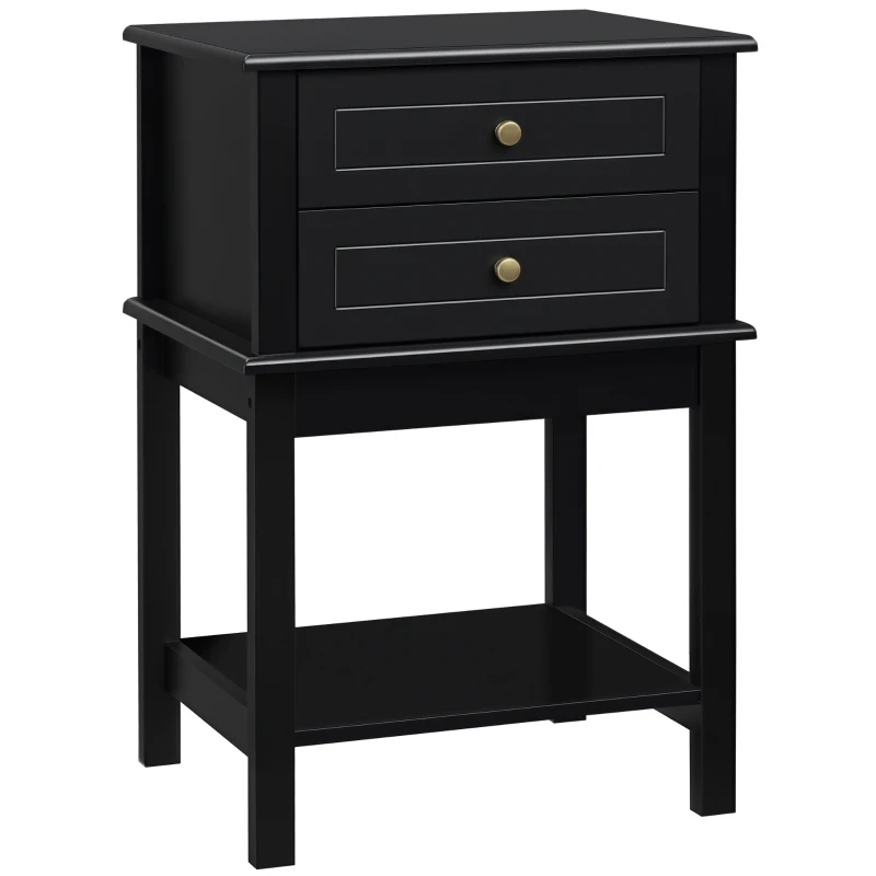 HOMCOM Side Table with 2 Storage Drawers, Modern End Table with Bottom Shelf for Living Room, Home Office, Black