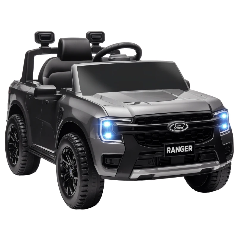 Qaba Ford Ranger Licensed 12V Ride on Car Battery Powered Kids Truck w/ Rear Storage Remote, Spring Suspension, Grey
