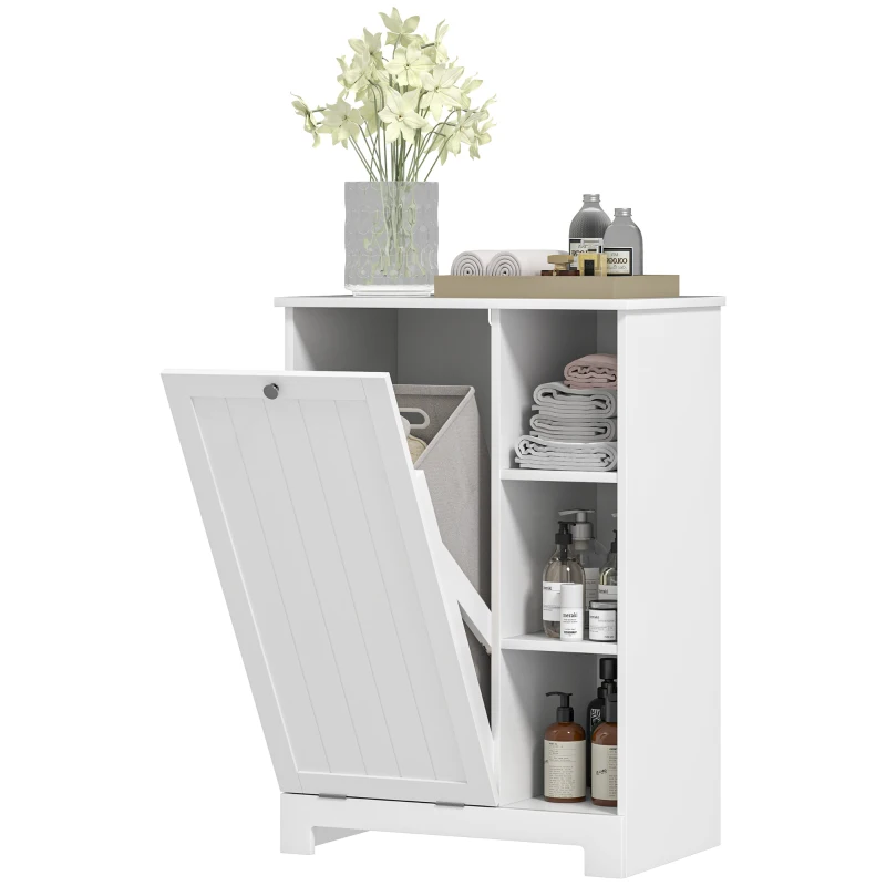 HOMCOM Laundry Cabinet with Removable Basket, Tilt Out Laundry Hamper with Adjustable Shelf and Open Compartments, White