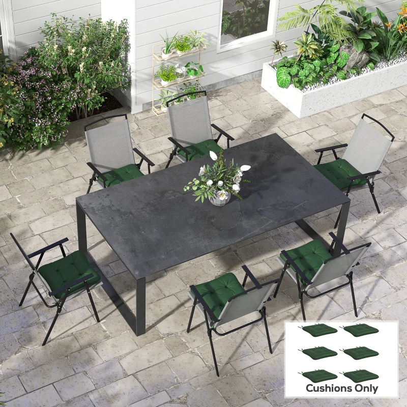 Outsunny 6-Piece Seat Cushion Replacement, Outdoor Patio Chair Cushions Set with Ties, Button Tufted, Dark Green