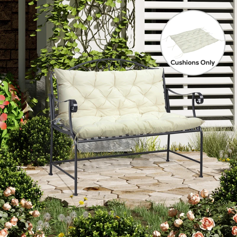 Outsunny 2 Seater Garden Bench Cushion, Soft Thick Outdoor Non-Slip 2 Seater Soft Pad With Backrest for Garden Patio, 52" x 43" x 4", Beige