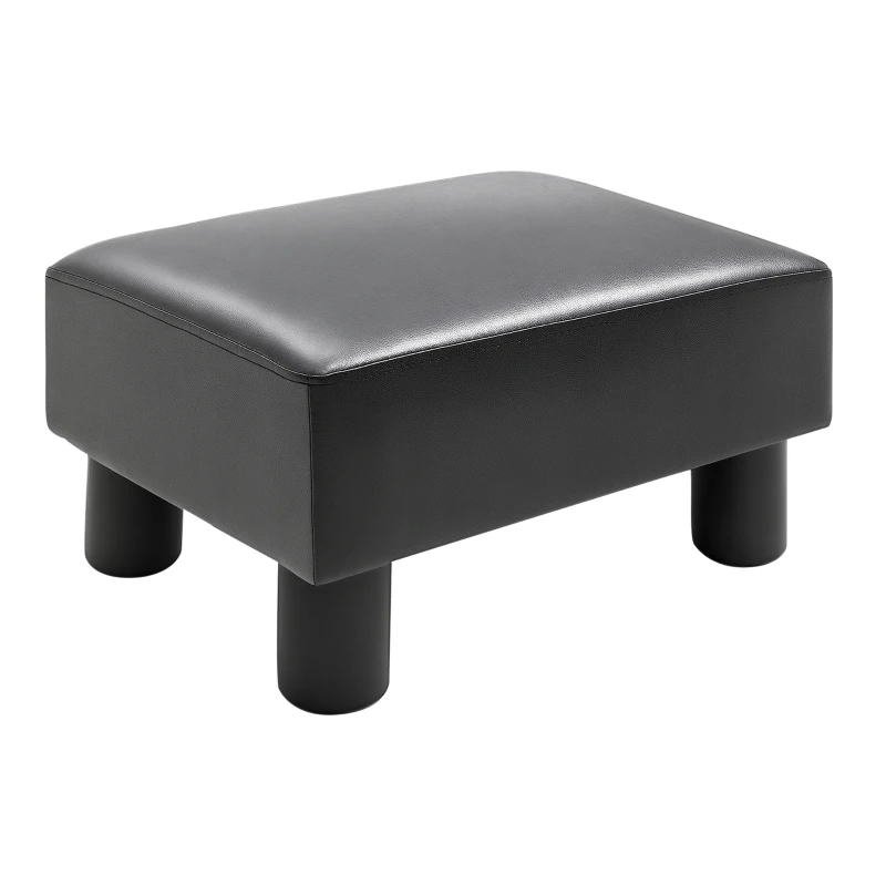 HOMCOM Ottoman Foot Rest, Small Foot Stool with Faux Leather Upholstery, Rectangular Ottoman Footrest with Padded Foam Seat and Plastic Legs, Bright Black