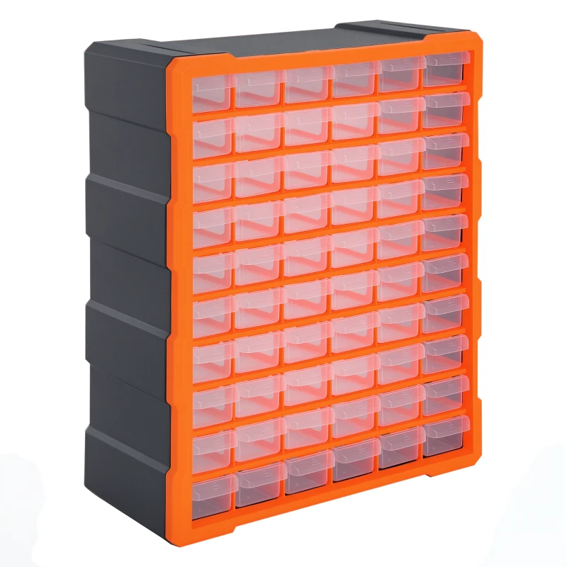 DURHAND Plastic Screw Organizer Storage Cabinet for Garage, 60 Drawers Parts Organizer Desktop or Wall Mount Storage Container for Hardware, Parts, Crafts, Beads, or Tools, Orange