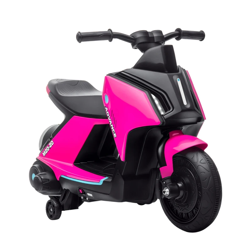 Aosom 6V Kids Motorcycle Dirt Bike Electric Battery-Powered Ride-On Toy Off-road Street Bike with Music, Headlights, Rechargeable Battery, Training Wheels, for Ages 2-4, Pink
