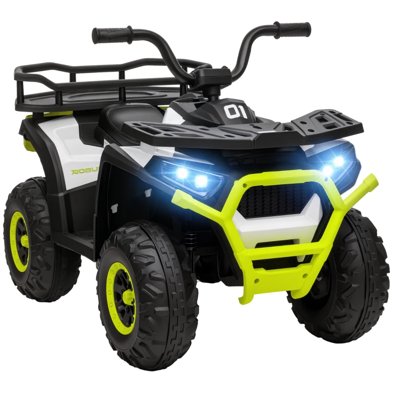 Qaba 12V Kids ATV, 4 Wheeler Quad w/ 4 Spring Suspension Wheels, LED Lights, Music USB, Green