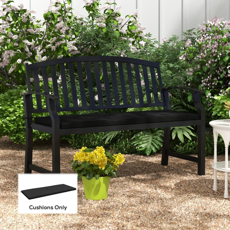 Outsunny 2-Seater Patio Bench Cushion Outdoor Seat Swing Replacement Pad with Zipper Cover, Ties for Patio, Garden, Black