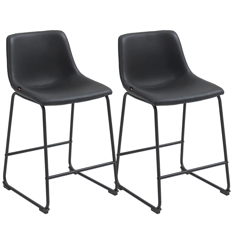 HOMCOM Counter Height Bar Stools Set of 2, Vintage PU Leather Bar Chairs, Kitchen Stool with Footrest, Dark Brown